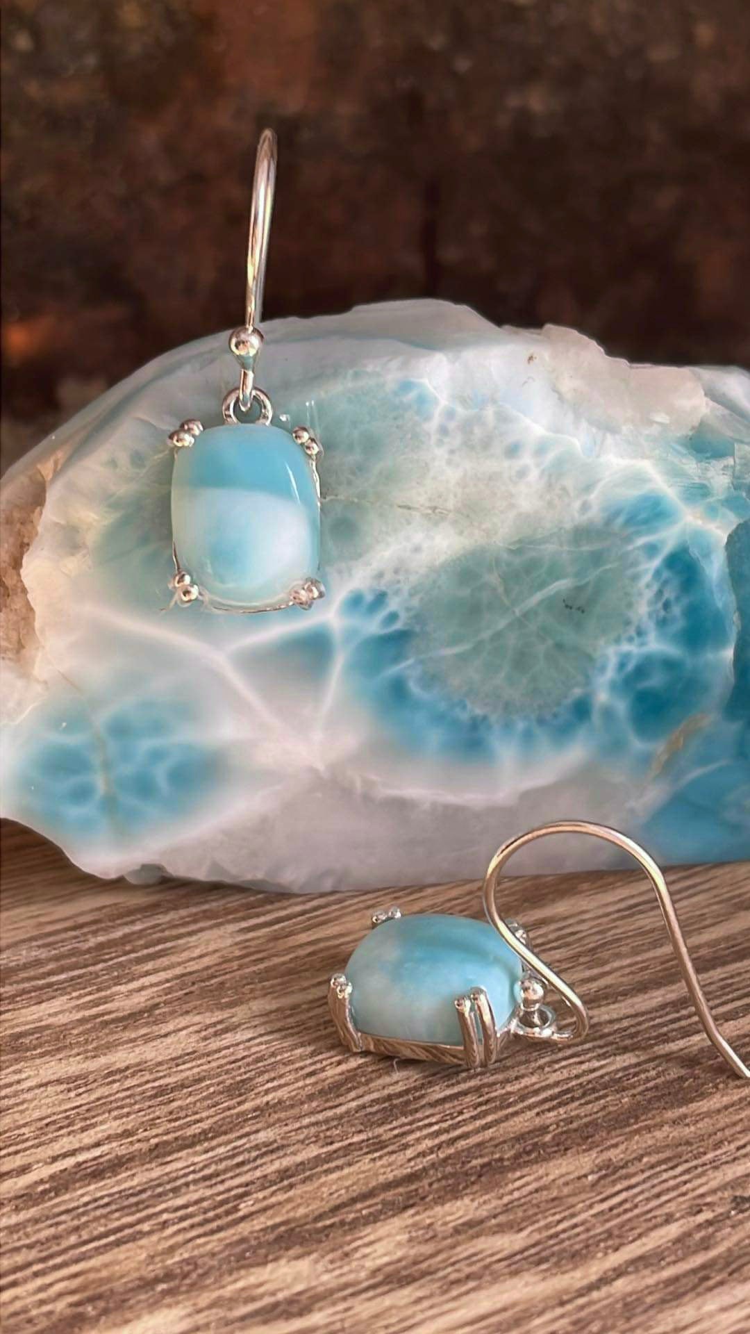 Larimar Princess Square Earrings